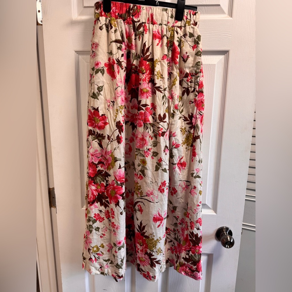 Abercrombie & Fitch Pink and Cream Maxi Skirt A-Line Pleated